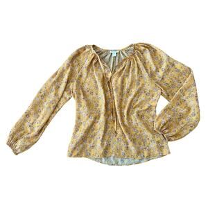 Carolina Belle S yellow chiffon top blouse floral longsleeve lightweight women